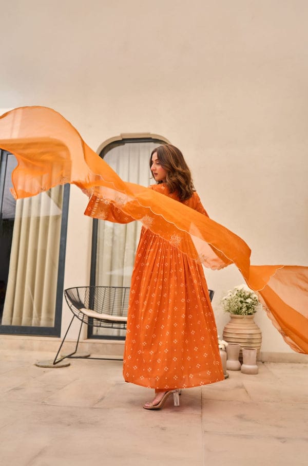 Vibrant Orange Embroidered Kurta Set with Dupatta