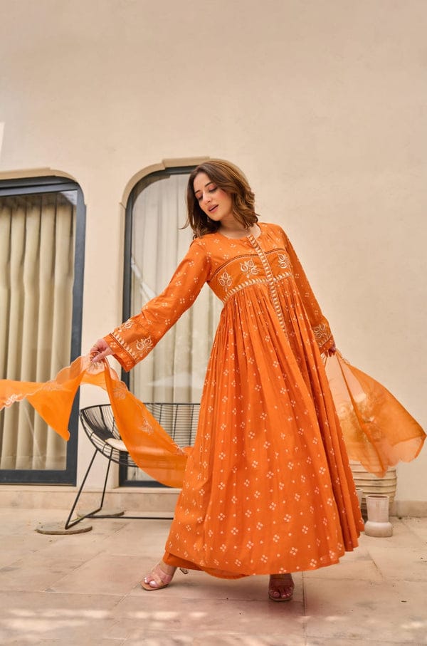 Vibrant Orange Embroidered Kurta Set with Dupatta