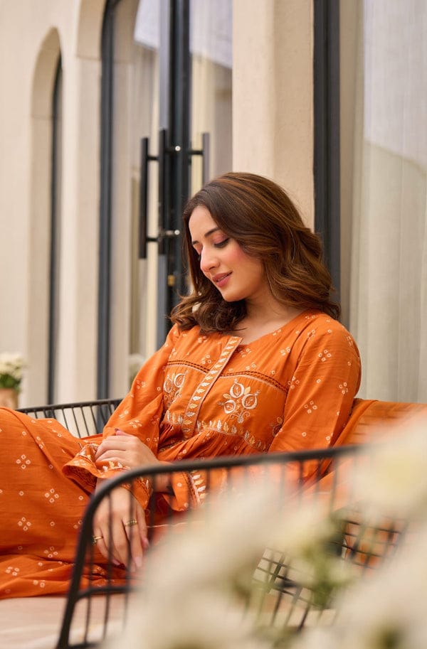 Vibrant Orange Embroidered Kurta Set with Dupatta