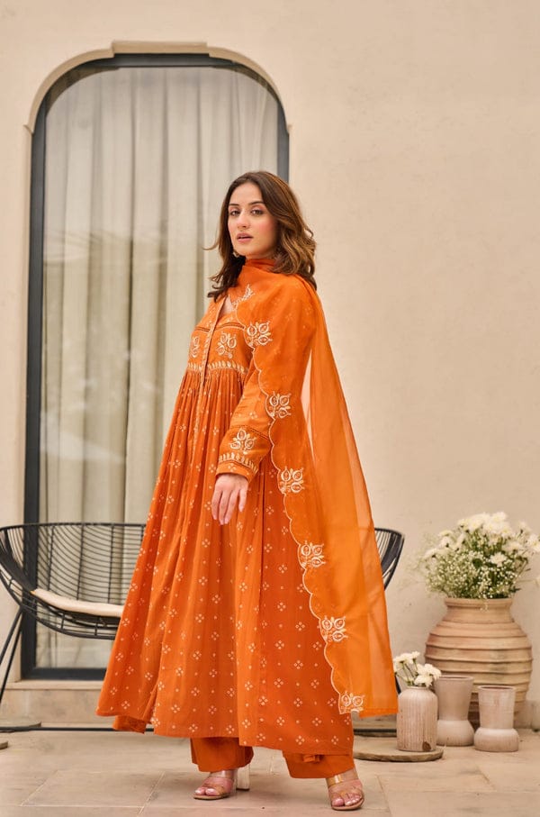 Vibrant Orange Embroidered Kurta Set with Dupatta