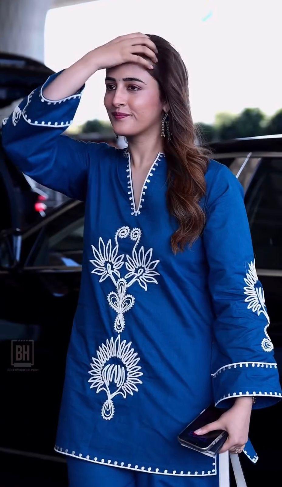 Royal Blue White Embroidered Straight Kurti for Women